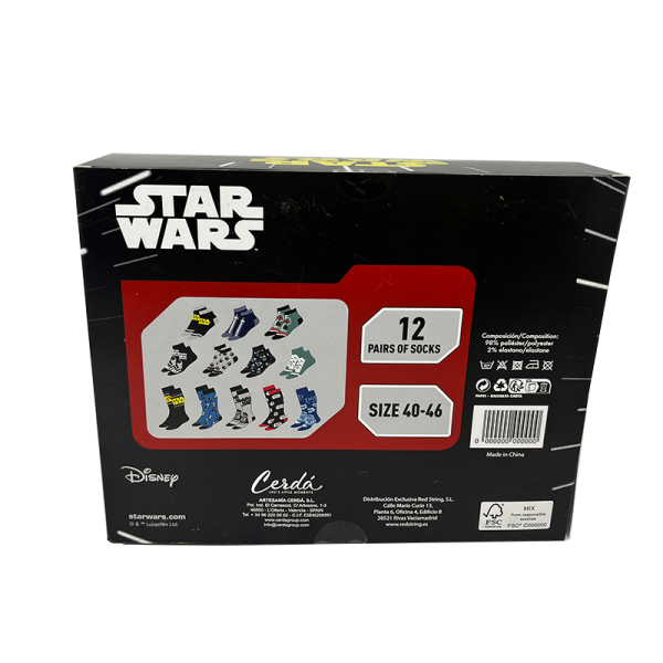 Pack regalo de 12 pares de calcetines de Star Wars en talla 40/46 - Imagen 2