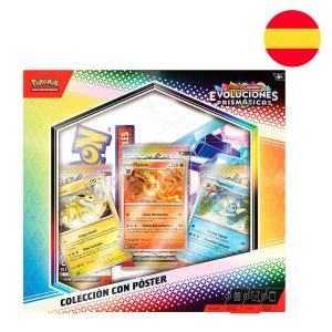 Blister de juego de cartas coleccionables de Pokémon en español con posters de evoluciones prismaticas