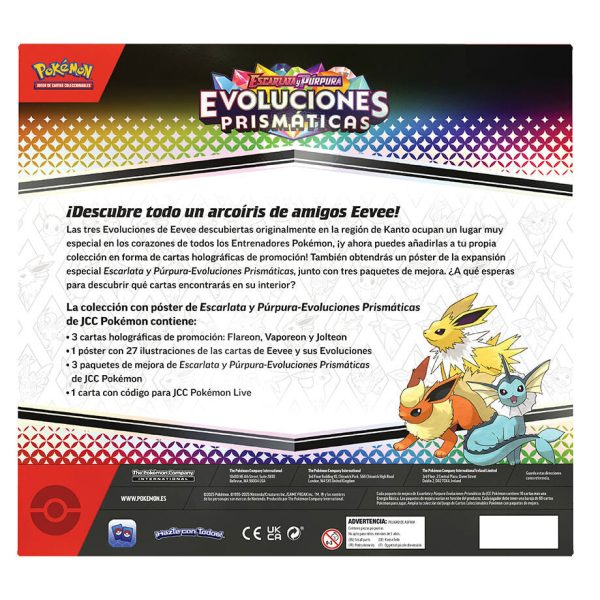 Blister de juego de cartas coleccionables de Pokémon en español con posters de evoluciones prismaticas - Imagen 4