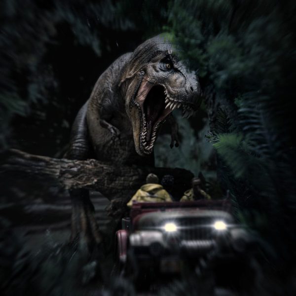Figura Parque Jurásico Estatua 1/20 Demi Art Scale T-Rex Chase 30 cm - Imagen 3
