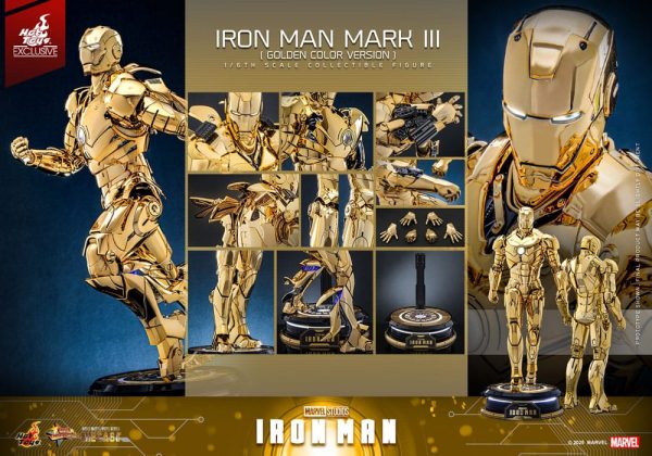 Figura Iron Man Mark III Diecast 1/6 - Edición Exclusiva Hot Toys en Color Dorado - 33 cm - Imagen 13