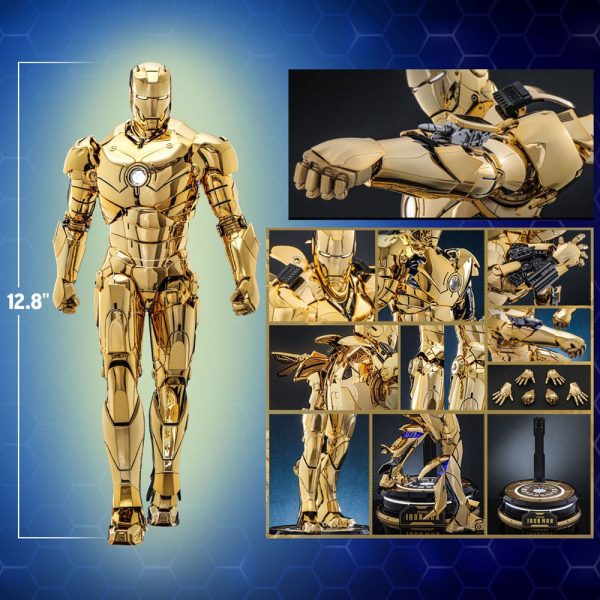 Figura Iron Man Mark III Diecast 1/6 - Edición Exclusiva Hot Toys en Color Dorado - 33 cm - Imagen 14
