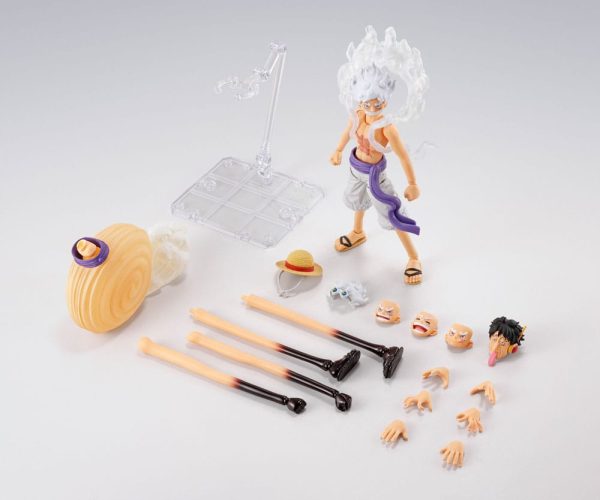 Figura de Monkey D. Luffy Gear 5 de One Piece, modelo S.H.Figuarts con diseño de Future Island Egghead, de 15 cm de altura. - Imagen 6