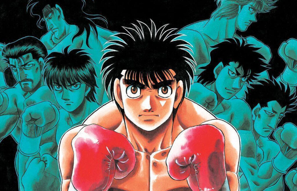 Carátula del anime Hajime no Ippo con el protagonista en posición de boxeo sobre un ring